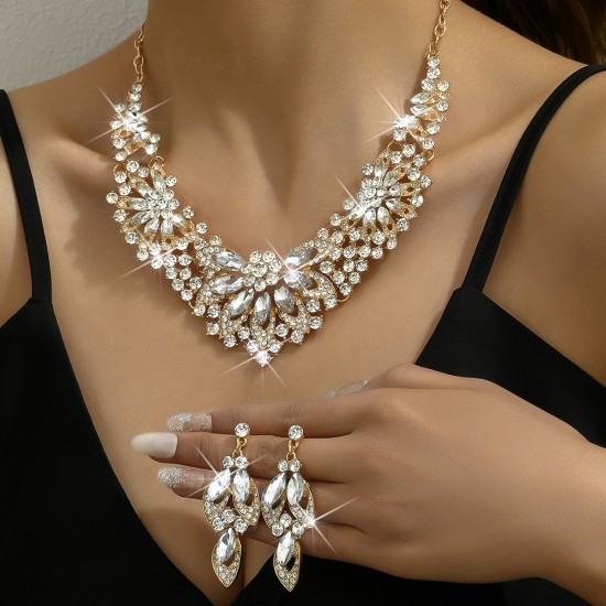 Vintage Necklace Earrings Set, Floral Luxury Jewelry, Bridal Wedding Accessories