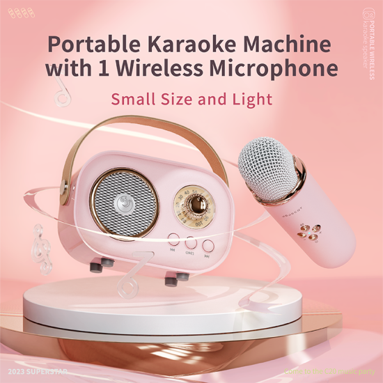 Bluetooth Speaker With 1-2 Wireless Microphone Support Karaoke TF Card FM Play HIFI Bass Handsfree Call Children's Birthday Gift