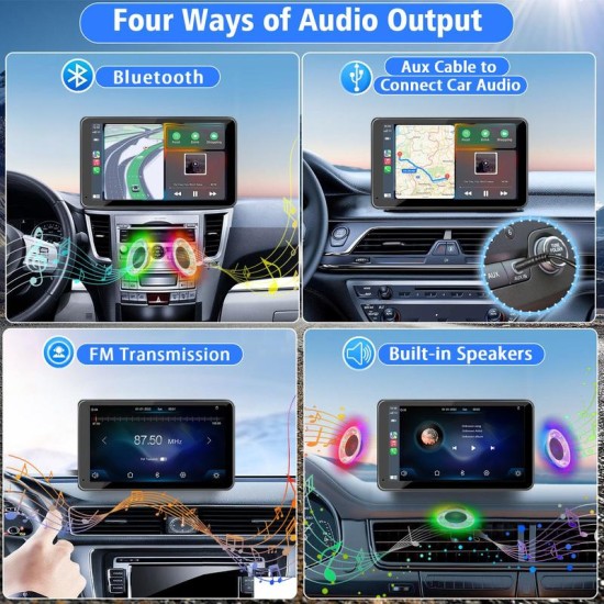 2024 Newest Wireless Portable Carplay and Android Auto, Carplay Screen for Car with Mirror Link/AUX/FM,7" Touchscreen Bluetooth 5.0, Potable Car Stereo with，car accessories