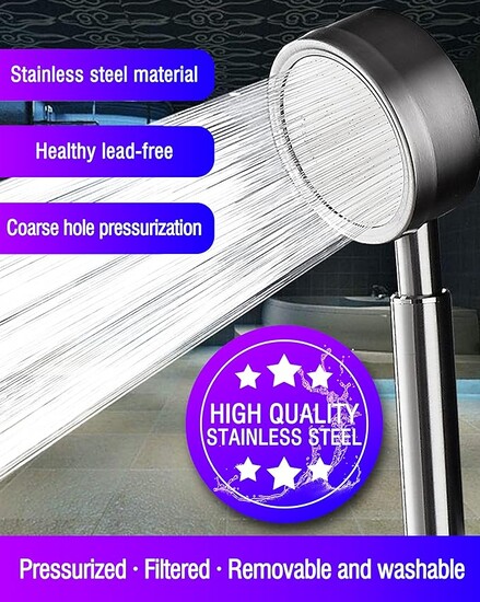 High Pressure Shower Head with Handheld, 304 Stainless Steel Shower Head, Small Handheld Removable Bathroom Shower Head (Silver White)