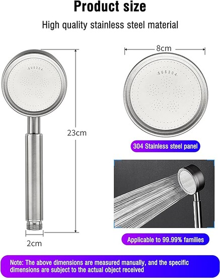 High Pressure Shower Head with Handheld, 304 Stainless Steel Shower Head, Small Handheld Removable Bathroom Shower Head (Silver White)