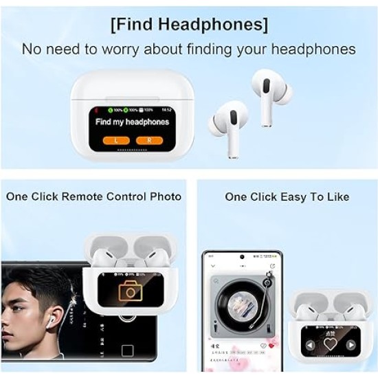 Wireless Earbuds Bluetooth Headphones with LCD Display,Stereo in Ear Noise Canceling Waterproof USB-C Headphones with Mic for iPhone Android iOS.