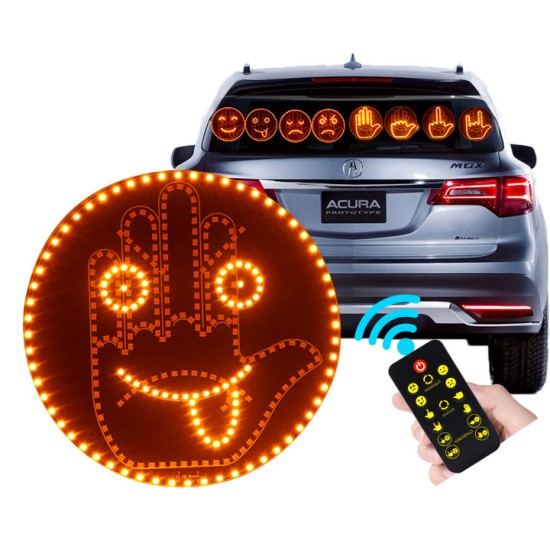 Fun Emoticon Gesture Light with Remote, Facial Expression Light Car LED Finger Funny Window Sign Light Accessories for Car Truck