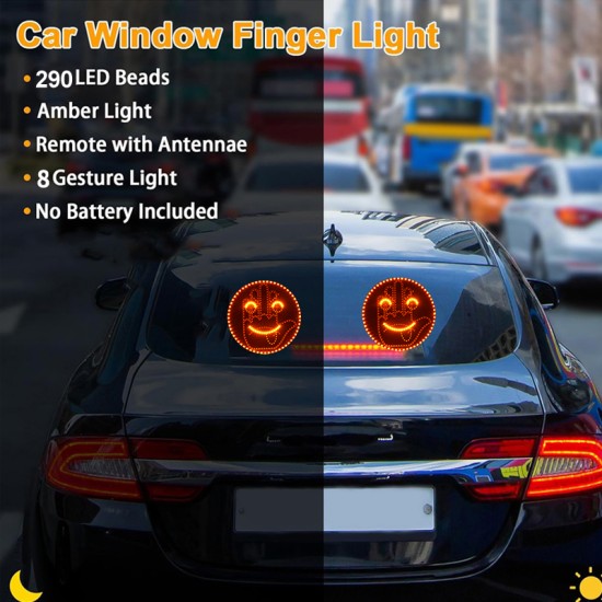 Fun Emoticon Gesture Light with Remote, Facial Expression Light Car LED Finger Funny Window Sign Light Accessories for Car Truck