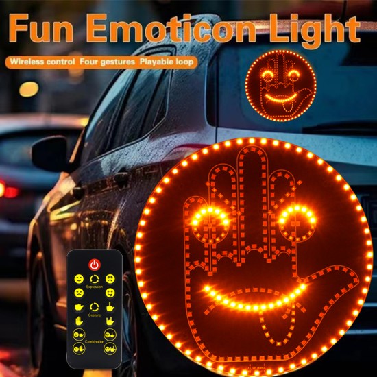 Fun Emoticon Gesture Light with Remote, Facial Expression Light Car LED Finger Funny Window Sign Light Accessories for Car Truck