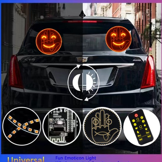 Fun Emoticon Gesture Light with Remote, Facial Expression Light Car LED Finger Funny Window Sign Light Accessories for Car Truck