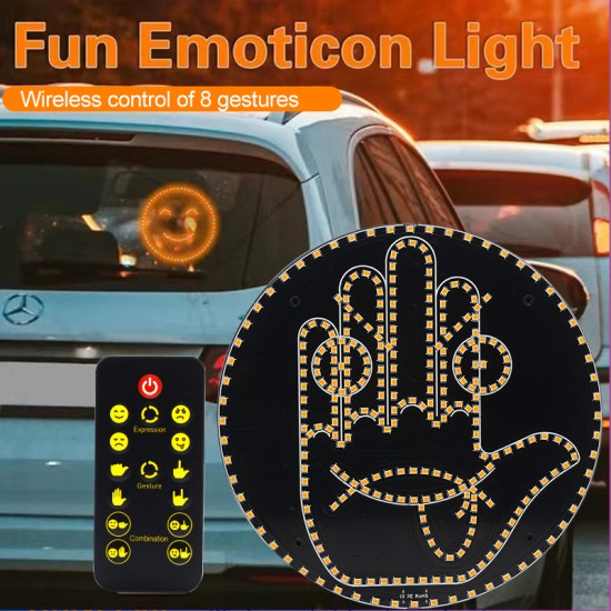 Fun Emoticon Gesture Light with Remote, Facial Expression Light Car LED Finger Funny Window Sign Light Accessories for Car Truck