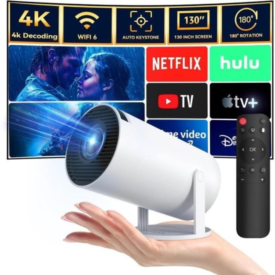 Mini Projector Pro 4K audio Android 11.0 , lighter and more portable 1080P 720P, 200ANSI, portable wireless remote control home mount outdoor theater with 180° projection angle adjustment hy300projector