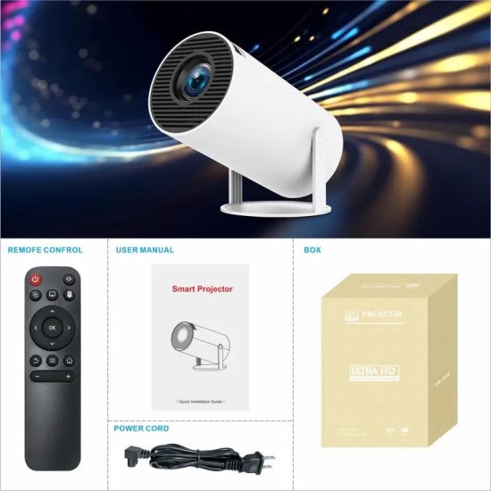 Mini Projector Pro 4K audio Android 11.0 , lighter and more portable 1080P 720P, 200ANSI, portable wireless remote control home mount outdoor theater with 180° projection angle adjustment hy300projector