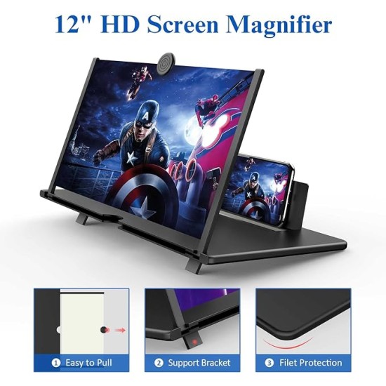 16" Screen Magnifier for Cell Phone -3D HD Magnifying Projector Screen Enlarger for Movies, Videos and Gaming – Foldable Phone Stand with Screen Amplifier–Compatible with All Smartphones