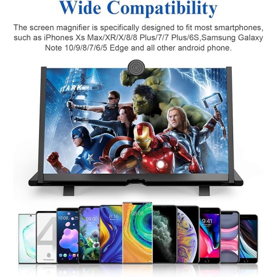 16" Screen Magnifier for Cell Phone -3D HD Magnifying Projector Screen Enlarger for Movies, Videos and Gaming – Foldable Phone Stand with Screen Amplifier–Compatible with All Smartphones